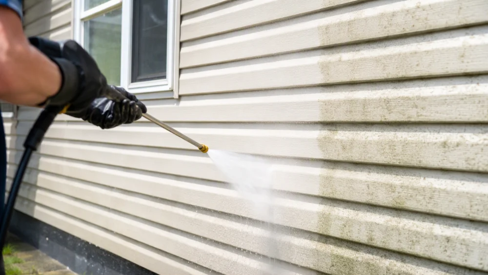 Pressure washing before exterior painting in The Woodlands, TX