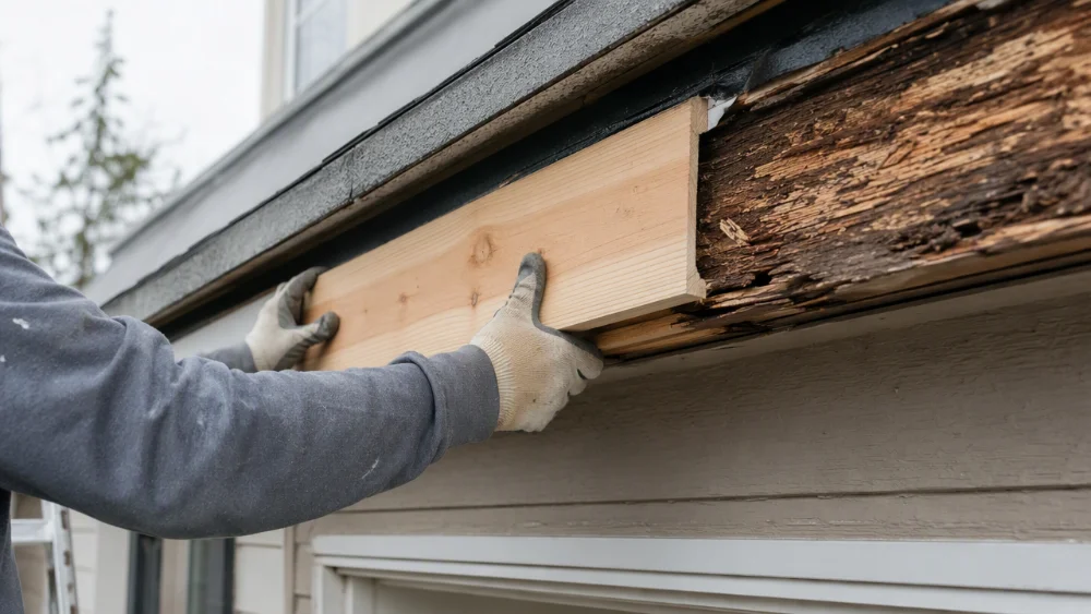 Wood rot repair before exterior painting in The Woodlands, TX